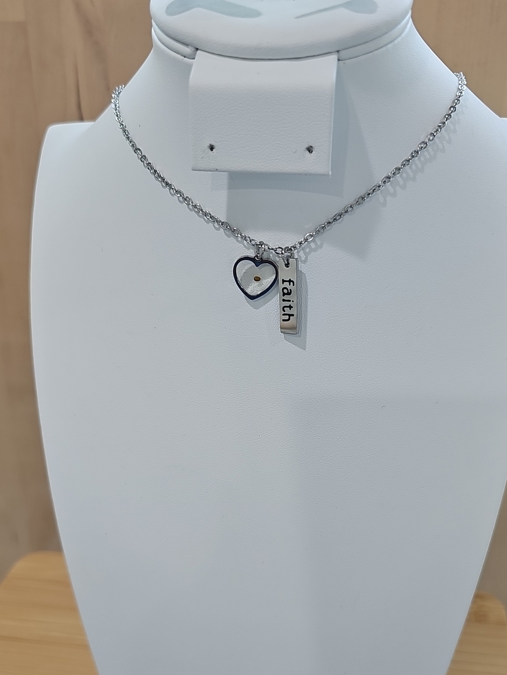 Silver 'Faith' Pendant Necklace with Heart Charm